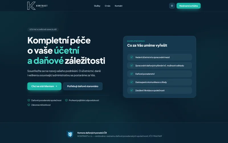 Úvodní stránka webu Kontrast s.r.o. na počítači