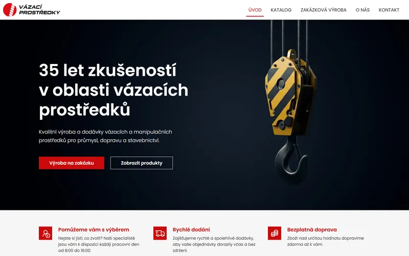 Úvodní stránka webu Lifting Gear, prodejce vázacích prostředků