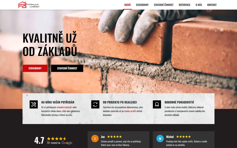 Úvodní stránka webu Makula, stavebnin a stavební firmy z Chrasti