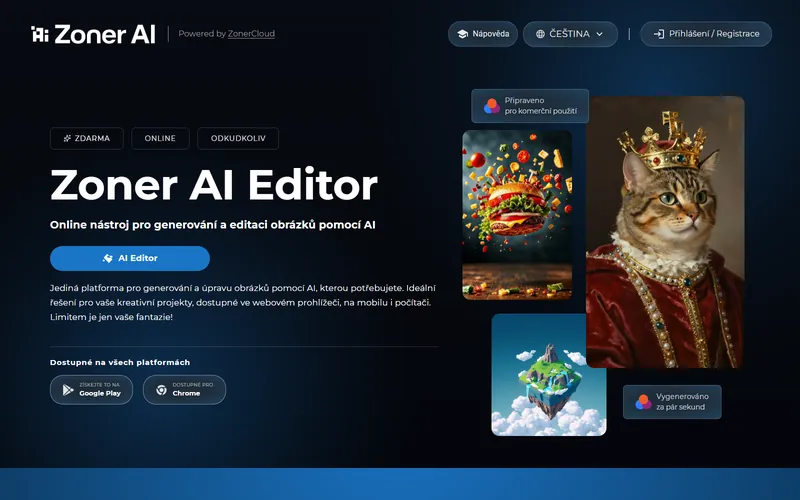 Úvodní stránka webu Zoner AI na počítači